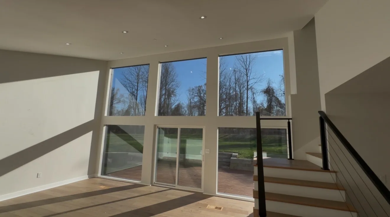 Floor-to-ceiling window wall to rear deck