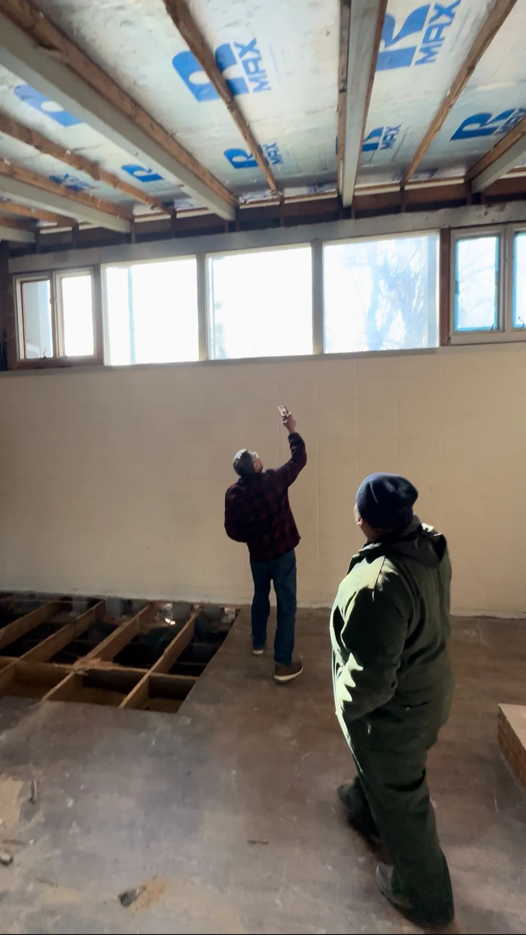 Partial demolition with floor joists exposed