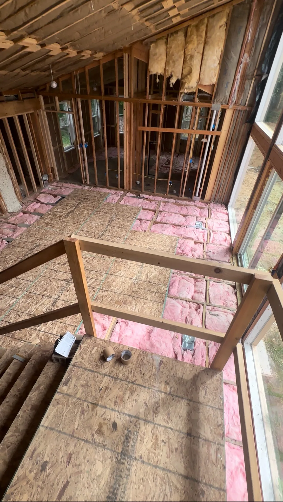 Vaulted ceiling re-framed with insulation